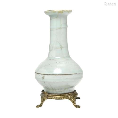 Chinese Longquan Guan-Type Bottle Vase and Bronze Stand