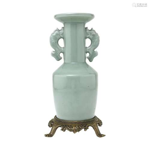 Chinese Longquan Celadon 'Kinuta' Vase with Stand