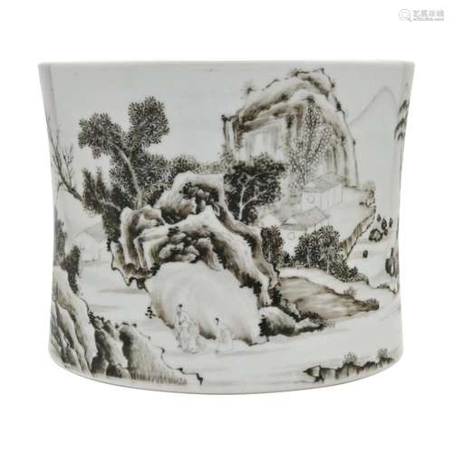 A Chinese Grisaille Landscape Brush Pot