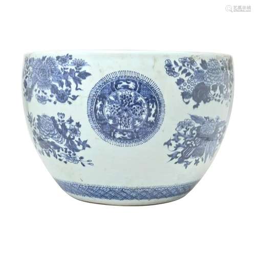 Large Chinese Blue and White Porcelain Floral Fish Bowl