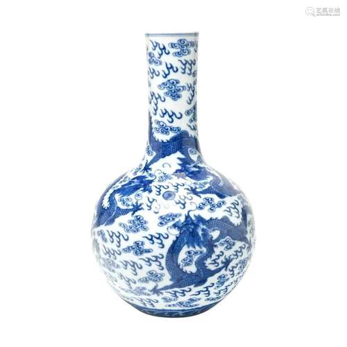 A Chinese Blue and White Dragon Vase