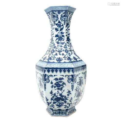 A Chinese Hexagonal 'Sanduo' Vase