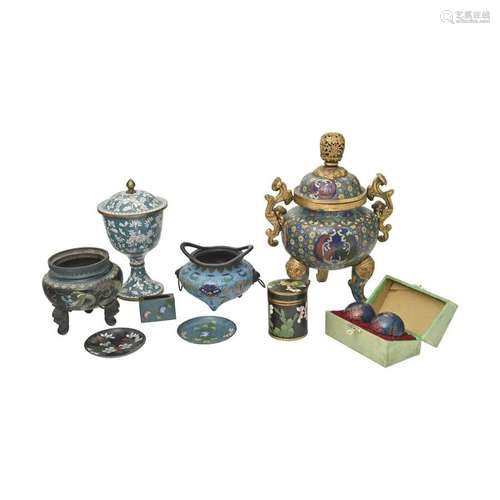 Collection of Nine Chinese Cloisonne Items