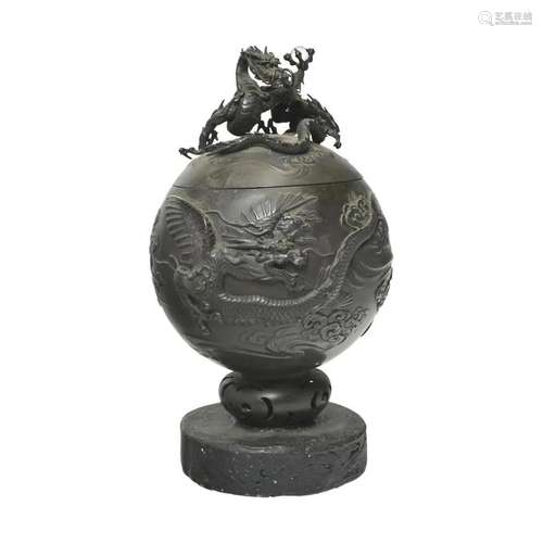 A Japanese Bronze Covered Vessel with Dragon Motif