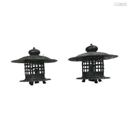 Pair of Japanese Yojiro Iron Garden Lanterns