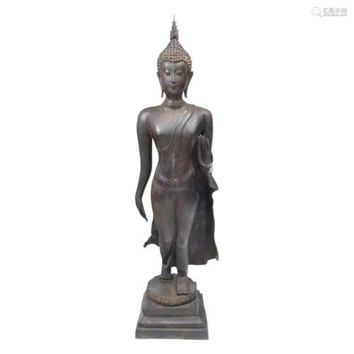 Thai Bronze Standing Buddha Figure