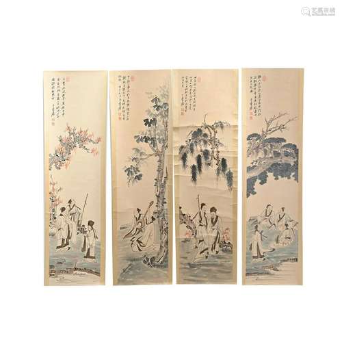 Attrib. to Zhang Daqian: Four Hanging Scrolls