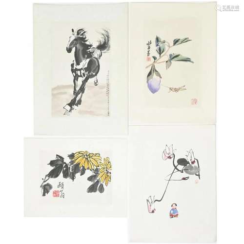 Four Chinese Ink and Color Paintings by Various Artists