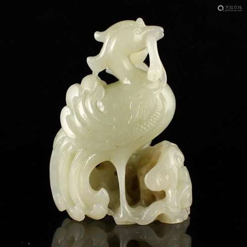 Superb Chinese Qing Dy Hetian Jade Phoenix Statue