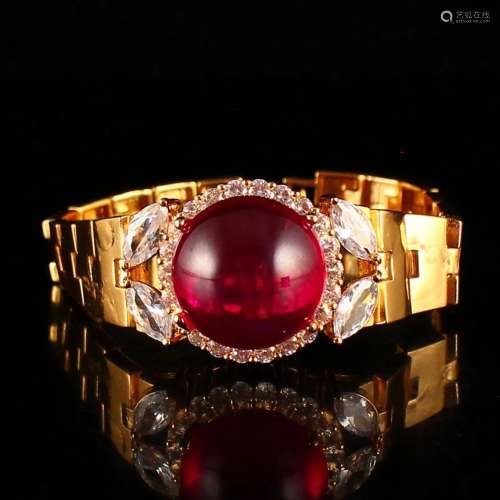 Exquisite Gilt Gold Pure Silver Inlay Ruby Bracelet
