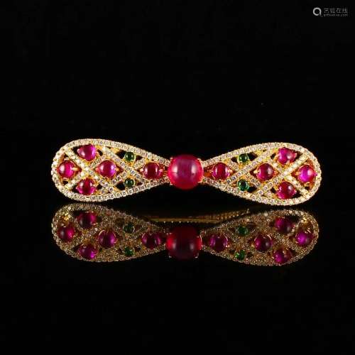 Beautiful Gold Wire Inlay Gem Bowknot Hairpin
