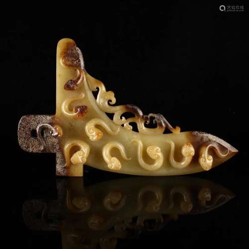 Superb Vintage Chinese Hetian Jade Chi Dragon Knife Statue