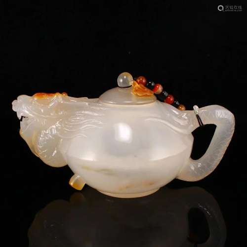 Superb Chinese Agate Carved Dragon Teapot