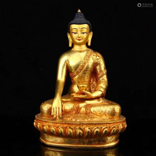 Chinese Gilt Gold Red Copper Medicine Buddha Statue