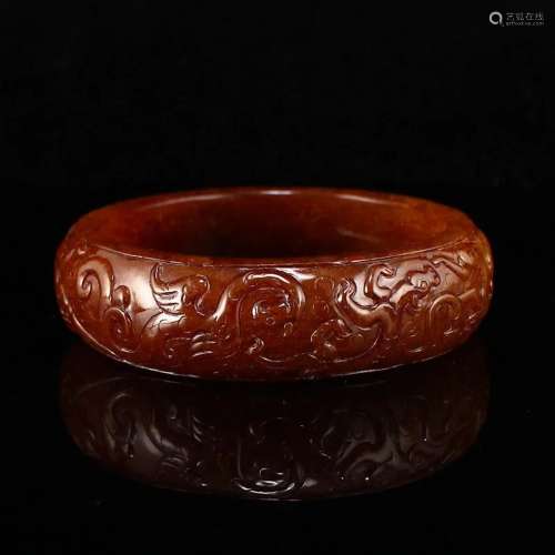 Superb Hetian Jade Low Relief Dragon & Phoenix Design Br...