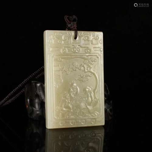 Chinese Hetian Jade Playing Chess Old Men Pendant