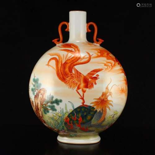 Superb Gilt Edge Iron Red Glaze Porcelain Big Vase