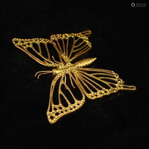 Vivid Chinese Gilt Gold Red Copper Butterfly Statue