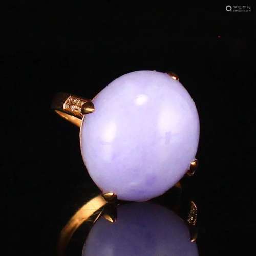 Exquisite 18K Gold Inlay Jadeite & Diamonds Lucky Ring w...