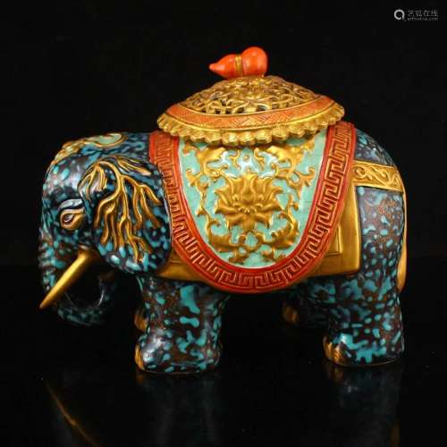 Turquoise Glaze Lucky Elephant Porcelain Incense Burner