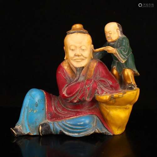 Vintage Chinese Gilt Gold Shoushan Stone Figure Statue