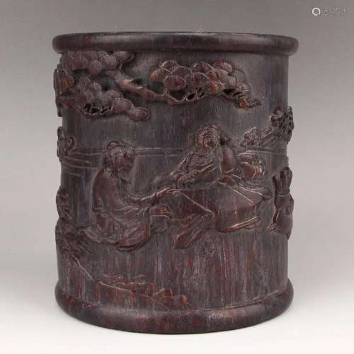 Low Relief Bamboo Confucius & Student Brush Pot