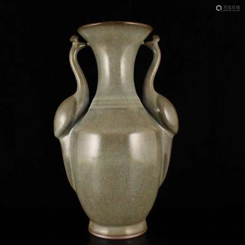 Chinese Longquan Kiln Crane Double Ears Porcelain Vase