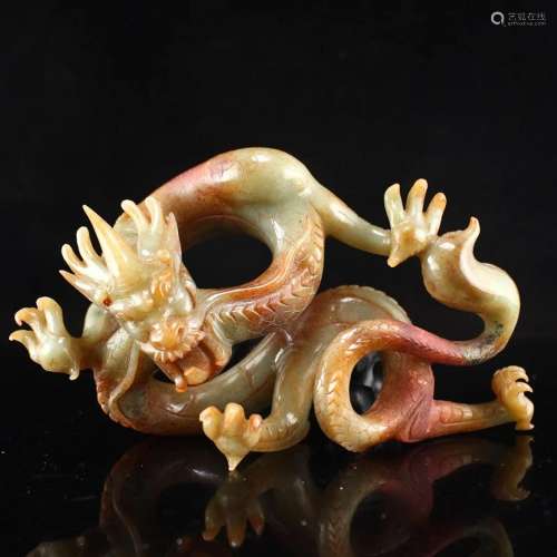 Vintage Chinese Hetian Jade Fortune Dragon Statue