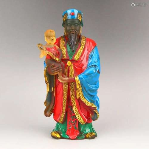Vintage Gilt Gold Peking Glass Old Man & Kid Statue