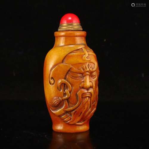 Vintage Shoushan Stone Guangong Design Snuff Bottle