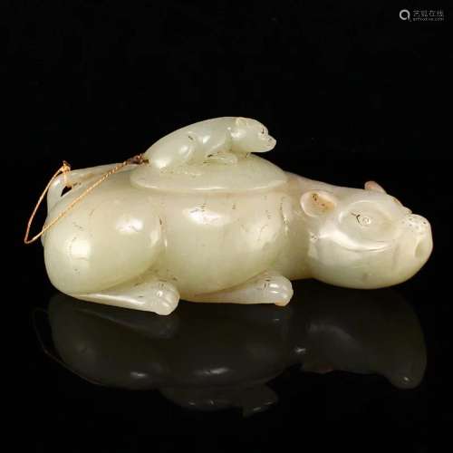 Chinese Qing Dy Hetian Jade Fortune Double Mouse Pot