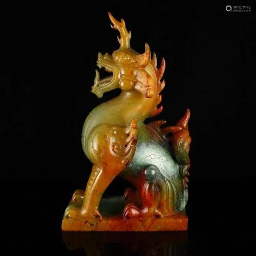Superb Vintage Hetian Jade Fortune Unicorn Statue