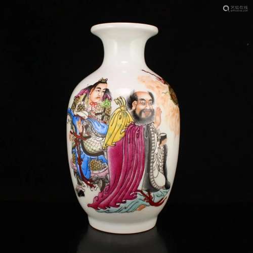 Famille Rose Figure Design Porcelain Vase w Yongzheng Mark
