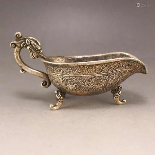 Vintage Chinese Silver Lucky Dragon Wine Cup