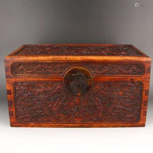 Zitan Wood Double Dragon & Fireball Design Jewelry Box