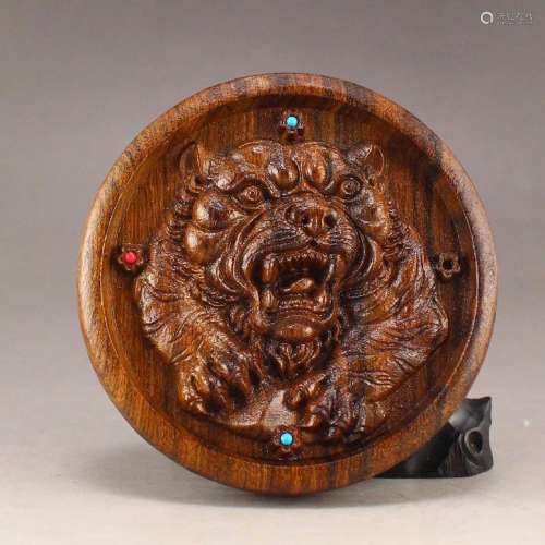 Chinese Chenxiang Wood Low Relief Tiger Pendant
