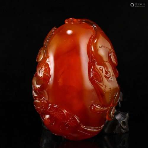 Chinese Agate Carved Tiger Pendant w Certificate