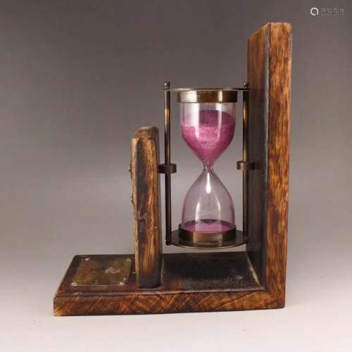 Chinese Zitan Wood & Glass Time Sand Clock