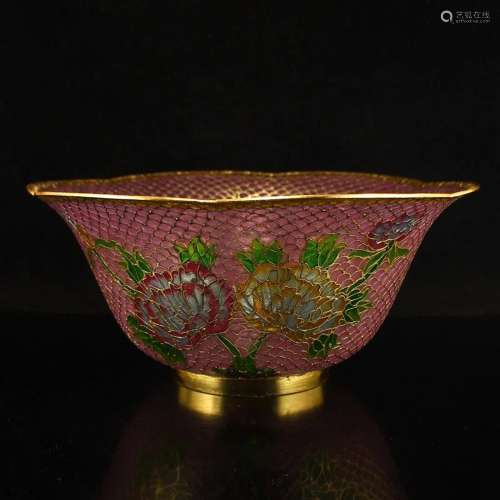 Chinese Gilt Gold Bodiless Cloisonne Flowers Design Bowl