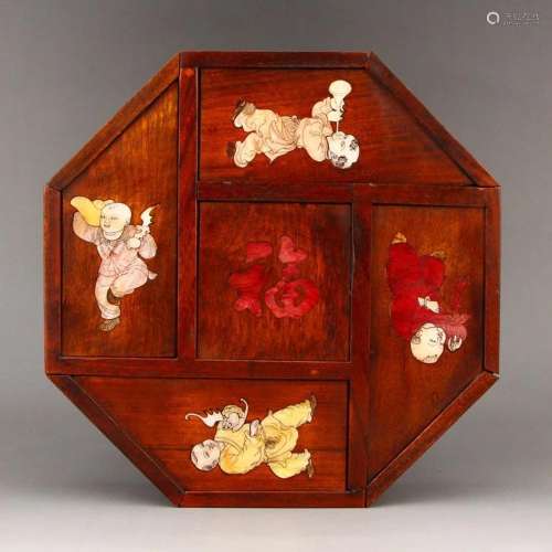 Vintage Chinese Zitan Wood Inlay Shell Jewelry Box