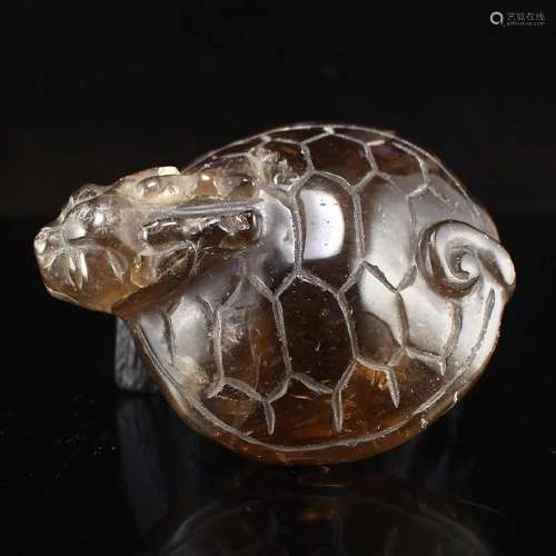 Vintage Chinese Crystal Fortune Dragon Turtle Pendant