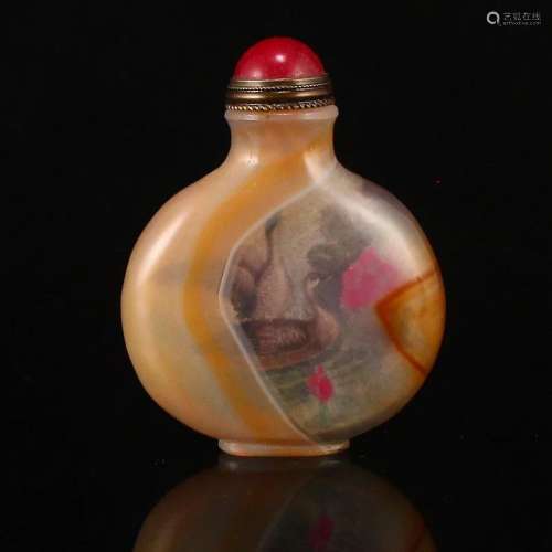 Vintage Chinese Agate Inside Painting Snuff Bottle