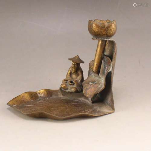Vintage Brass Lotus Flower & Fisherman Backflow Incense