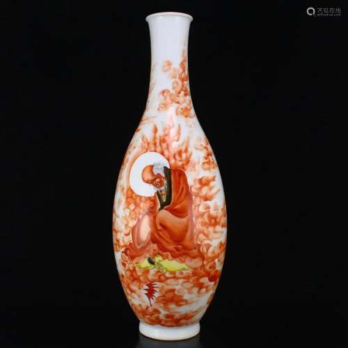 Iron Red Glaze Buddhism Arhat Design Porcelain Vase