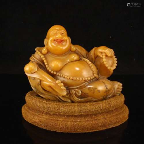Chinese Qing Dy Tianhuang Stone Laughing Buddha Statue