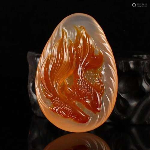 Chinese Alashan Agate Double Fish Pendant