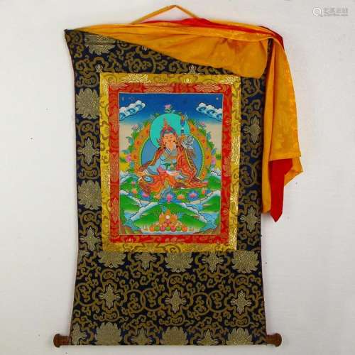 Tibetan Buddhism Sheepskin & Silk Tangka - Tsongkhapa