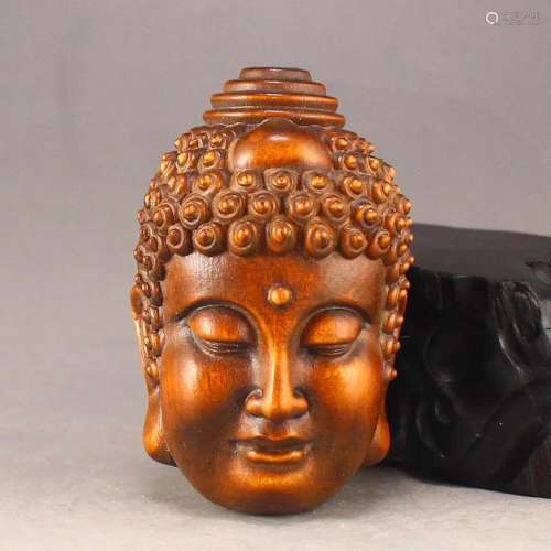 Vitnage Chinese Boxwood Wood Buddha Head Pendant