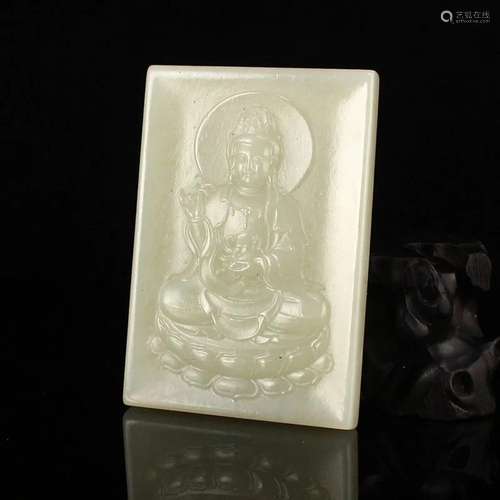 Chinese Natural Hetian Jade Kwan-yin Pendant