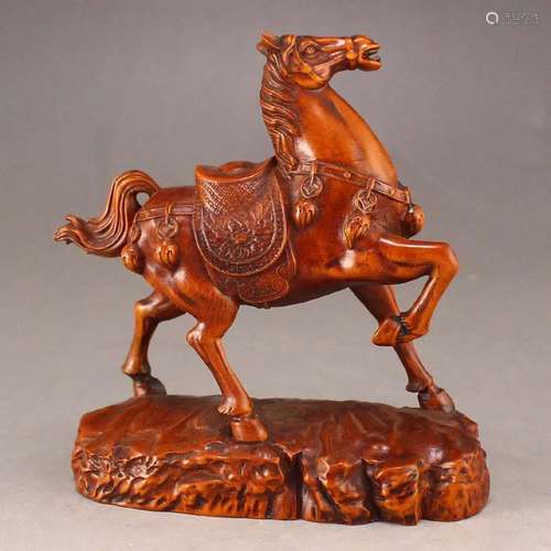 Chinese Boxwood Wood Fortune Horse Statue